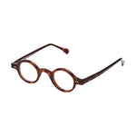 Lunettes de vue rondes ecaillees, de couleur foncee, vues de profil