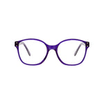 Lunettes de vue carees , de couleur violette, vues de face