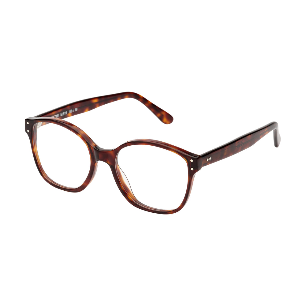 Lunettes de vue carees ecaillees, de couleur foncee, vues de profil