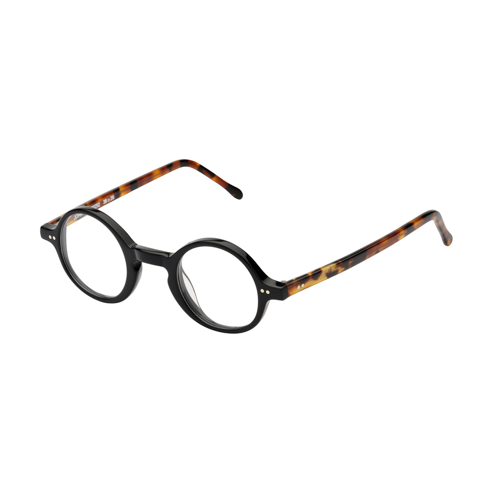 Lunettes de vue rondes, de couleur  noire, vues de profil