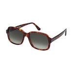 Lunettes de soleil larges ecaillees, de couleur marron fonce, vues de profil