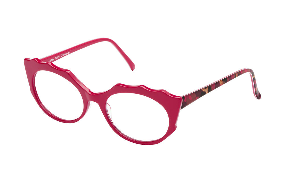 Lunettes de vue ovales, de couleur rouge, vues de profil