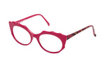 Lunettes de vue ovales, de couleur rouge, vues de profil