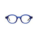 Lunettes de vue rondes transparentes, de couleur bleue, vues de face