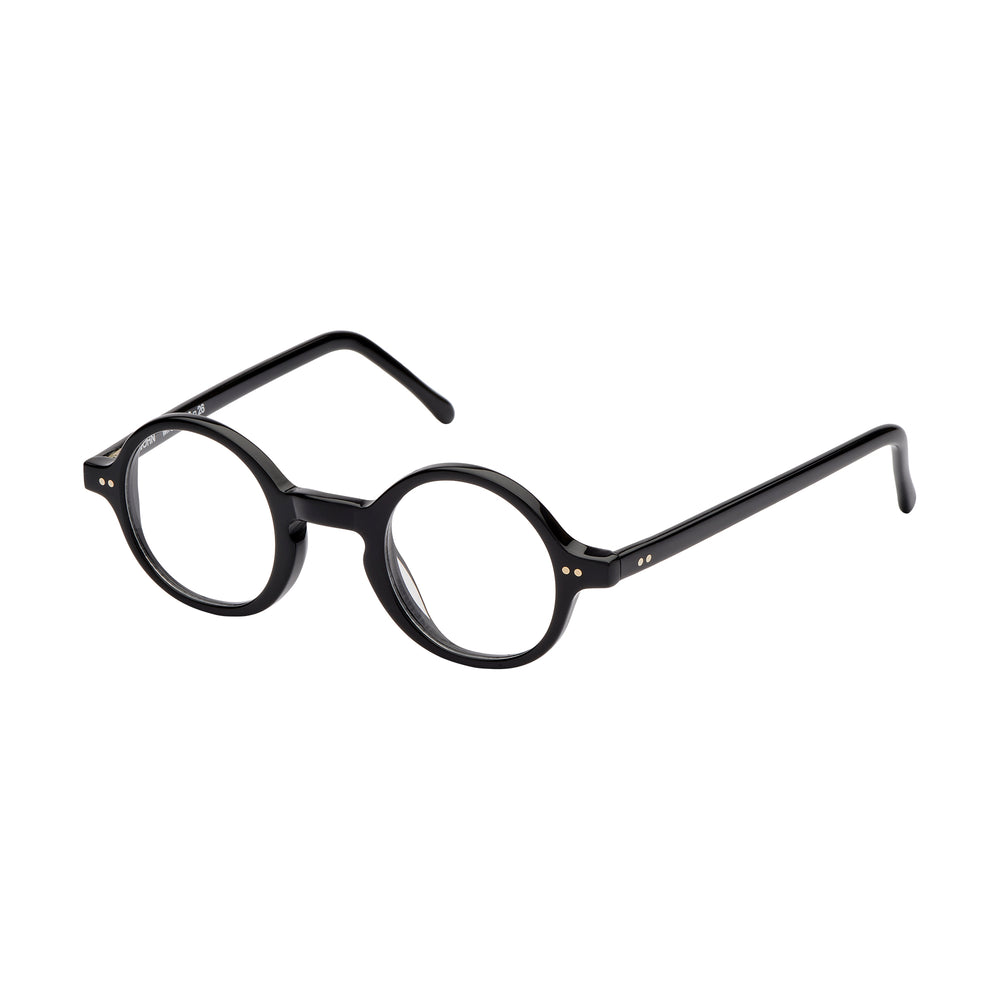 Lunettes de vue rondes, de couleur  noire, vues de profil