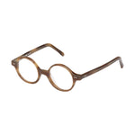 Lunettes de vue rondes ecaillees, de couleur taupe, vues de profil
