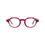 Lunettes de vue rondes, de couleur rouge, vues de face
