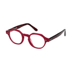 Lunettes de vue rondes, de couleur rouge, vues de profil