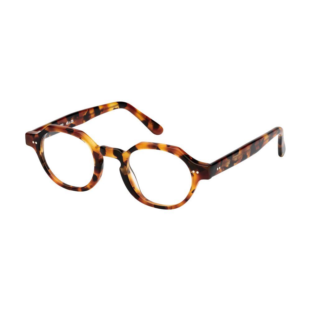 Lunettes de vue rondes, de couleur ecaille, vues de profil