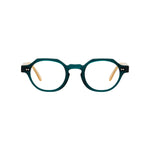 Lunettes de vue rondes, de couleur emeraude, vues de face