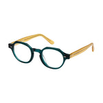 Lunettes de vue rondes, de couleur emeraude, vues de profil