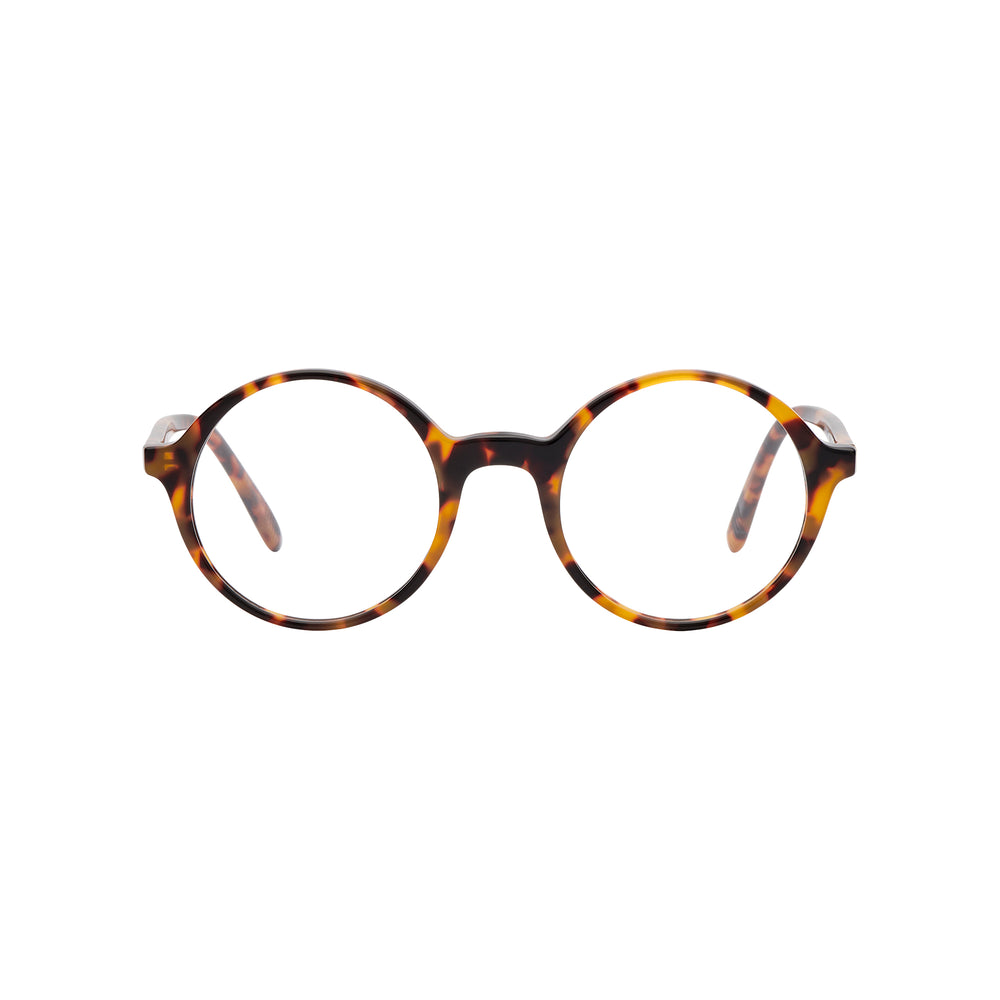 Lunettes de vue rondes, de couleur ecaillee foncee, vues de face