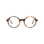 Lunettes de vue rondes, de couleur ecaillee foncee, vues de face