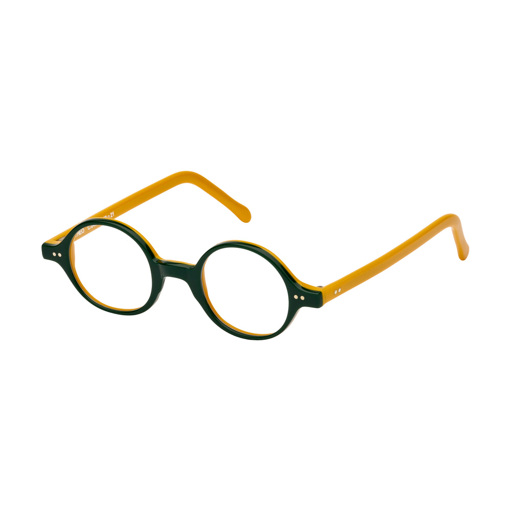 Lunettes de vue vertes et jaunes par Opticiens du Bac - Modèle Théo vue de profil